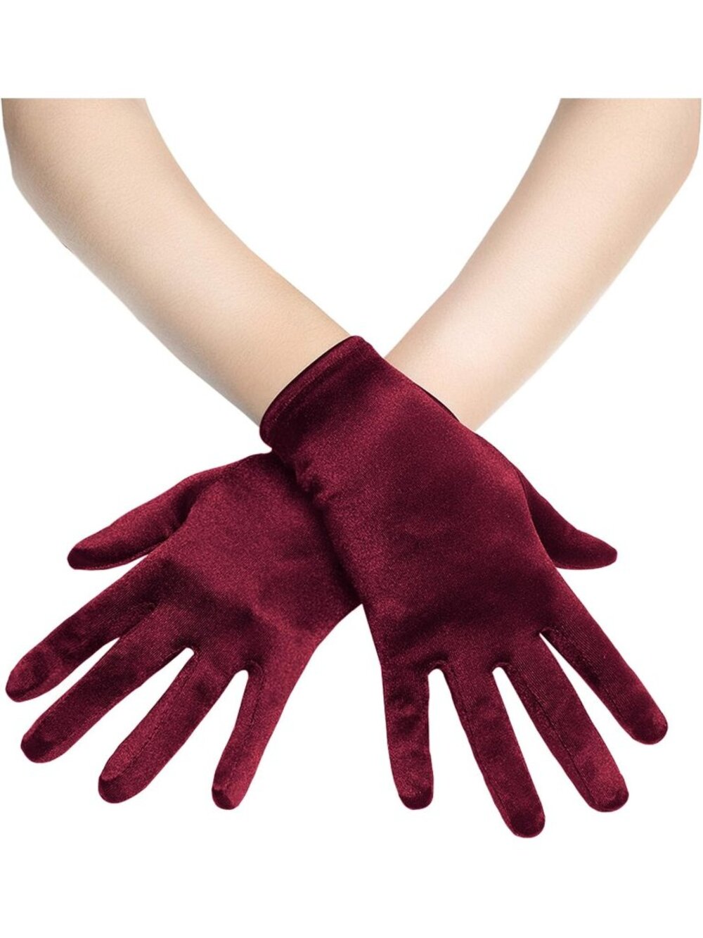 Women's Dark Red 1920s Bridal Tea Party Wedding Short Satin Opera Gloves